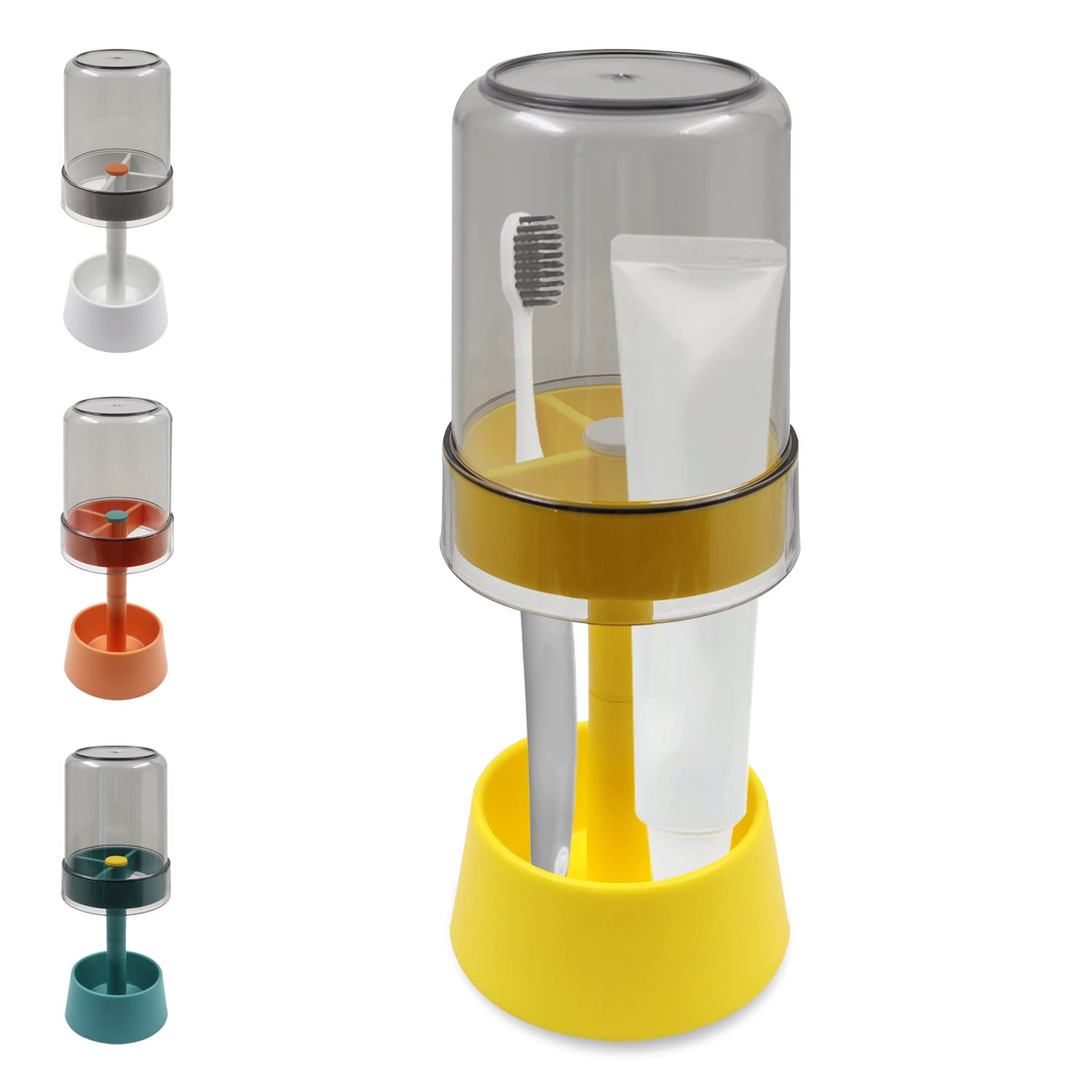 Toothbrush Holder Stand with Tooth Brush Cups/Cover, Toothpaste Holder Stand with 3Slots，Dental Storage Organizer Holder Stand, for Toothpaste (Yellow)