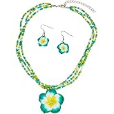 MMIUAEG Hawaiian Flowers Earrings Necklaces Set Bohemian Flower Dangle Earrings for Women Beach Holiday Summer Jewelry Accessories