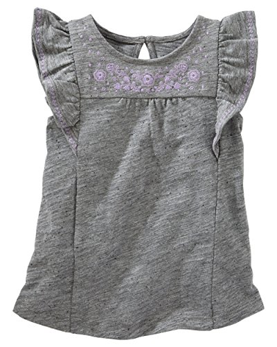 Carter's Girls Embroidered Flutter-Sleeve Tee, Grey, 10
