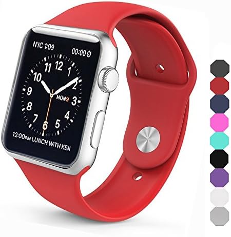 Sxciw Apple Watch Band, Soft Silicone Sports Replacement Wristband for Apple Watch (Red, 42mm-S/M)