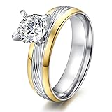 Women's Stainless Steel CZ Cubic Zirconia Promise Engagement Wedding Band Rings,Silver,Size 8