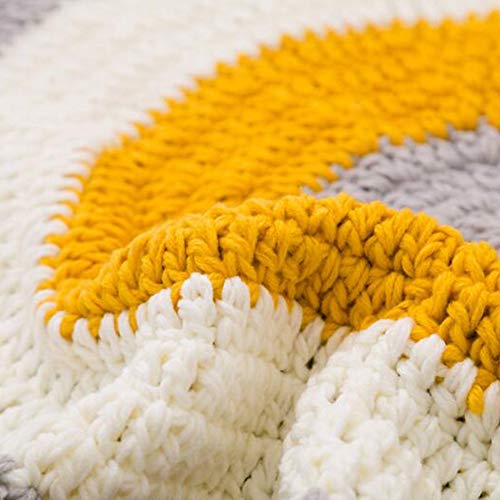 PinShang Hand Knitted Round Floor Mat with Plush Balls for Bay Window Sill Turmeric 80X80CM - Thumbnail 6