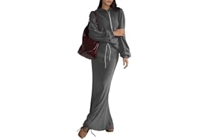 EXLURA Women 2 Piece Outfits Fall Airport Long Sleeve Hoodies Matching Long Skirt Dress Sweatsuits Lounge Sets Winter 2025