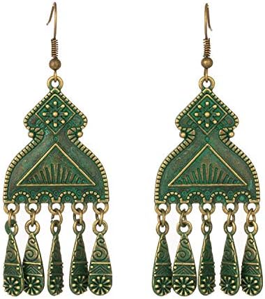 Antique Bronze Earrings Jewelry Ethnic Geometric Water Drop Women Vintage Round Circle Flowers Metal Tassel