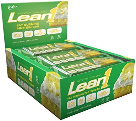 12 Pack Fat Burning Protein Bars – Lemon Dream Cake Flavor – Gluten Free Energy Snack - 20g Protein, 17 Fruits and Vegetables, 9g Fiber - Green Coffee Bean Extract - by Lean1