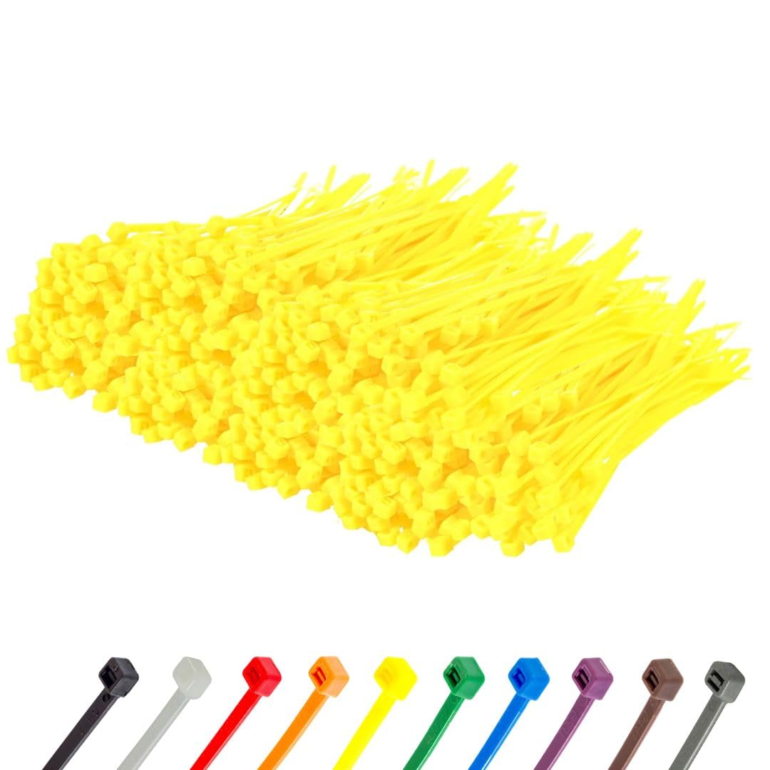 Gocableties Small Yellow Cable Ties, 100mm x 2.5mm, Bulk Pack of 1000, 4” Premium Nylon Zip Ties, Plastic Tie Wraps, Secure Self-Locking Mechanism, for Home, Garden, Office and DIY