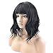 BERON 14'' Short Curly Women Girl's Charming Synthetic Wig with Air Bangs Wig Cap Included (Jet Black)