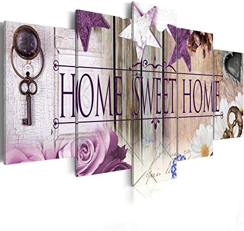 Amazon Com Awlxphy Decor Home Sweet Home Canvas Wall Art Purple Painting 5 Panels Framed For Living Room Decoration Modern Still Life Love Stretched Artwork Giclee Wedding Gift 40 Wx20 H Posters Prints