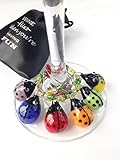 Glass LadyBug Wine Charms (Tags/Markers), Hand Painted- w/ Sateen Storage Bag - Set of 6