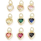 DanLingJewelry 20Pcs Random Color Brass Cubic Zirconia Heart Charms Mini CZ Stone Heart Charms with Jump Ring for Jewelry Crafts Making