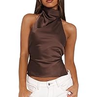 SOLY HUX Women's Ruffle Halter Neck Camisole Sleeveless Open Back