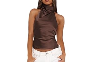 SEYURIGAOKA Women Y2k Polka Dots Halter Tank Tops Cute High Mock Neck Backless Cami Sexy Open Back Camisole Going Out Tops