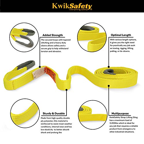 KwikSafety 1”x10’ Industrial Web Sling | 3200LBS Vertical Working Load 2550LBS Choker 6400LBS Basket | Type 3 Certified 2 Ply Eye-Eye Strap | Crane Hoist Lift Rig Lifting Rigging Tow Tie Down Cargo - Thumbnail 2