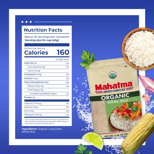 Mahatma Organic White Rice, 32Ounce Bag Of Rice, Stovetop Or Microwave