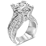 Desirepath 925 Sterling Silver Ring, Cubic Zirconia CZ Diamond Elegant Eternity Engagement Wedding Band Ring