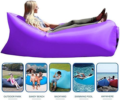 Inflatable Lounger With Travel Bag, Perfect for Indoor or Outdoor Hangout (BLACK) (Purple)