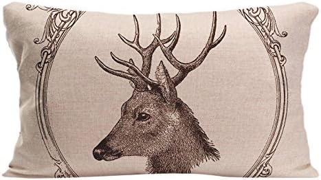 Cotton Linen Pillowcase Deer Head Printed Cushion Cover Lvsure Pillowcases For Livingroom Or Bedroom 12 x 20 inches / 30 cm x 50 cm