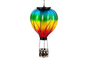 Starsoul Glass Hot Air Balloon Solar Lantern with Flickering Flame Light Colorful Solar Powered Hot Air Balloon Lamp Waterproof Hanging Solar Lantern for Garden Yard Patio Porch Decor