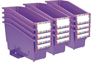 Really Good Stuff Non-Tip Book and Binder Holders with Stabilizer Wings, 5½” by 13½” by 7¾” - Set of 12, Purple Classroom Organization and Storage Solution
