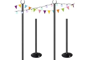 Tigerden 10ft String Light Poles for Hard Surfaces, Light Poles for Outdoor String Light, Perfect for Garden, Backyard, and Patio Lighting Stand for Parties, Wedding - Matte Black Finish - 2 Pack