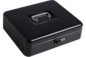 Kasten Metal Cash Box with Money Tray and Combination Lock, Money Box for Cash Saving, 11.8"x 9.5"x 3.5", Large Black