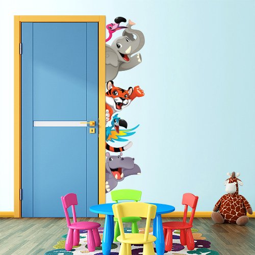 title=Wall-Art - Adesivi da parete per bambini con animali che giocano a nascondino,