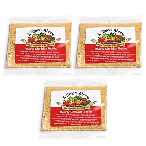 A Spice Above Dips, Spreads, and Dressing Mixed Seasonings Party Packets, 3 Pack (Hearty Cheddar Bacon)