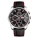 Skmei Men's Watches Built in Chronograph and Date with Black Leather Quartz Sports Casual Wrist Watch