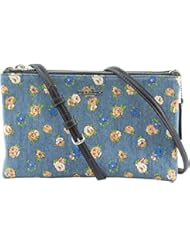Shoes: Coach Womens Lyla Floral Printed Denim Leather Double Zip Crossbody Bag, Style F57549, SV Denim Multi
