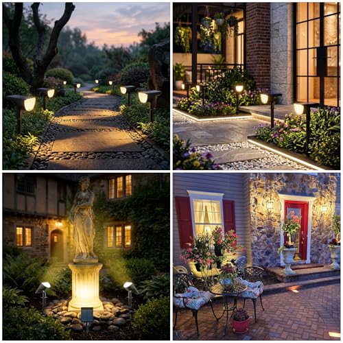 GKGG Solar Lights Outdoor Waterproof IP65, Solar Powered 76 LED 3 Lighting Modes Solar Spot Lights Outdoor for Yard Garden Landscape Pathway (Warm White, 4 Pack)