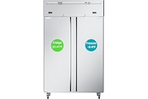 ECEVT 48" W 2 Door Commercial Refrigerator and Freezer Combo Stainless Steel Fan Cooling 38 Cu.ft Fridge and Freezer Dual Zones for Restaurant Bar Shop 33°F~41°F and -8℉ ~0℉, Stainless Steel Reach-in