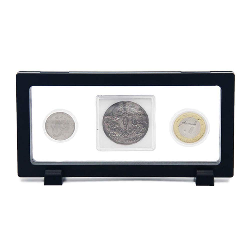 BSTCAR Coin Frame, Black, Coin Stand with Bases, 3D Floating Frame, Cash, Coins, Jewellery, Stones, Medals, Stamps, 18 x 9 cm