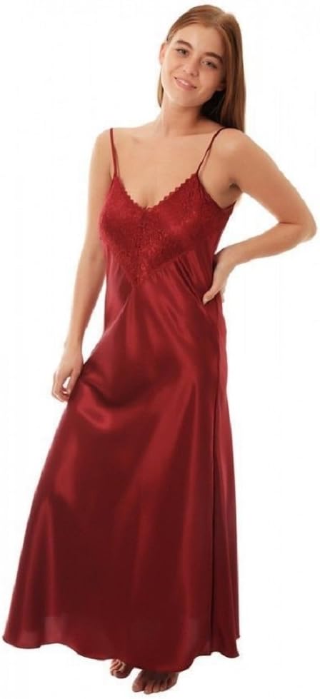 UndercoverWomens Satin & Deep Lace Long Chemise Negligee Nightdress Nightie Size 10-28 N50