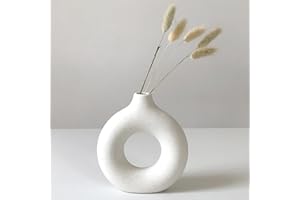 Eastern Rock White Ceramic Vases for Pampas Grass,Water Drop Design Doughnut vase Modern Home Decor Minimalist Nordic Boho Ins Style (White Mini)