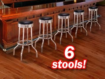 The Furniture Cove 6 Chrome Black Commercial Grade Restaurant Strong Swivel Barstools