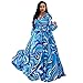 Nuofengkudu Womens Chiffon V-Neck Printed Floral Maxi Dress Long Sleeves Dresses High Waisted Belt Plus Size (Blue) XXL