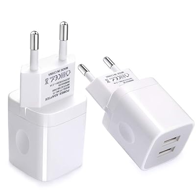 European Wall Charger, Vifigen 2-Pack USB 2.1AMP Universal Europe Charger Block Dual Port Plug Compatible for iPhone X/8/7/7 Plus 6/6 Plus 5S 5 4S Samsung S5 S4 S3, Note 5, HTC, LG and More Device
