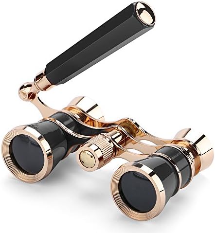 Opera Glasses / Binoculars w 3 x 25 in, For Travel Hiking Bird Watching Adults Kids (Lorgnette, with Handle - Black)