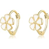 SLUYNZ 925 Sterling Silver White Flower Hoop Earrings Huggie for Women Teens Small Daisy Hoop Earrings Summer Earrings