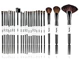 Pro 24 Piece Cosmetic Makeup Brush Brushes Set Kit Professional Natural Bristles with Wooden Handle, with Pouch Case Bag, for Foundation, Eyeshadow and More