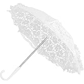 Mini Lace Umbrellas for Tea Party, 16.5x18 inch Photography Prop Umbrella Small Craft White Lace Umbrellas for Tea Party Mini Parasol Umbrella for Bride Wedding Gift Photo Props Kids Gift (Flower)