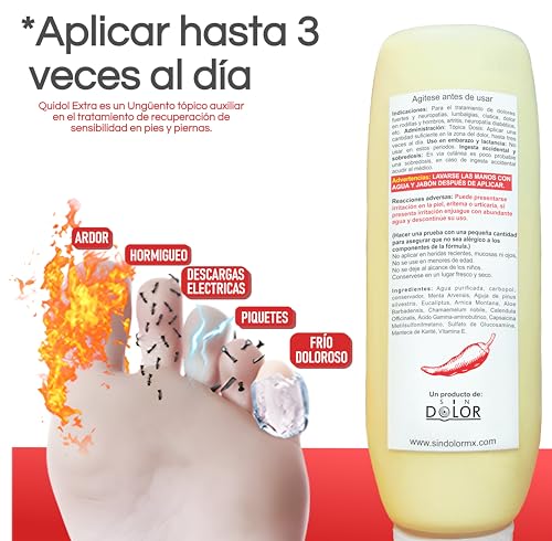 Sin Dolor Quidol Extra 150 gr - Ungüento para Dolor Intenso Tipo Neuropático y Articular - Con Extracto de Chile Capsaicína y Gaba - Ingredientes Naturales - Neuropatía Diabética Dolor Crónico y Artritis.