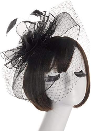 Fankeshi Women's Cocktail Sinamay Fascinator Hat Flower and Veil Hair Clip Hat