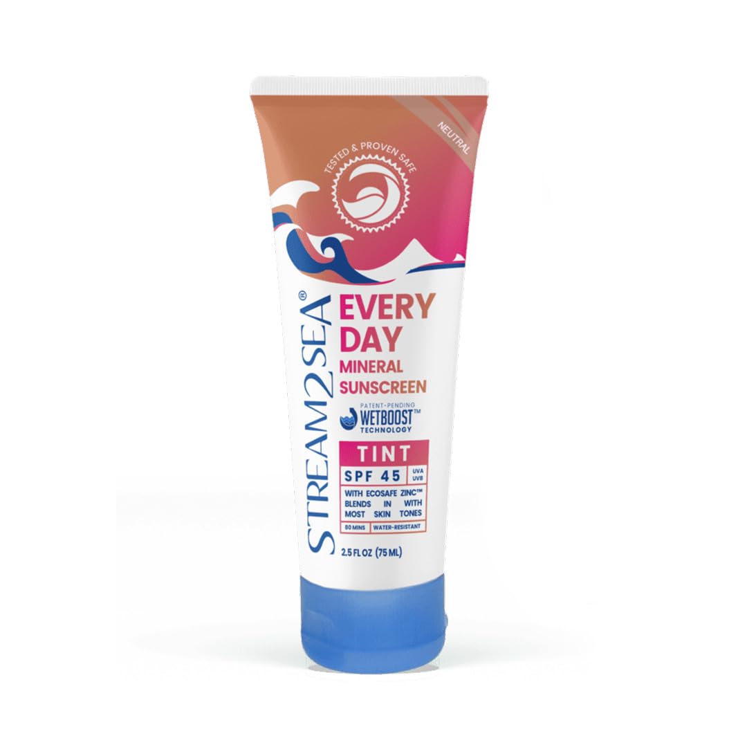 SPF 45 Every Day Tint Mineral Sunscreen | 2.5 Fl Oz Biodegradable, Paraben Free & Reef Safe | Non-Greasy Tinted Sunscreen For Face & Body Protection Against UVA & UVB