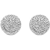 White Gold Plated 925 Sterling Silver Screw Back Post Flower Cluster Honey Comb Set Hip Hop Iced 5A Cz Hypoallergenic Trendy Round Stud Circle Earrings
