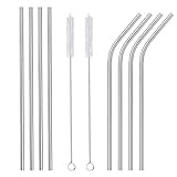 Stainless Steel Straws Set of 8, Reusable Metal Drinking Straws for Cups Yeti Ozark Trail Rtic Tumblers, 8.5'' Long, 6mm Diameter (4 Straight + 4 Bent + 2 Brushes)