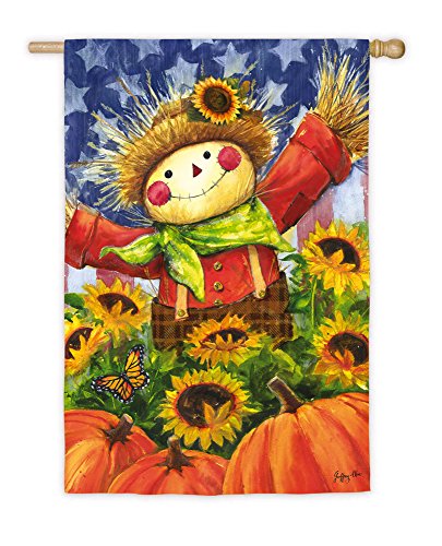 Evergreen Joyful Scarecrow Satin House Flag, 29 x 43 inches