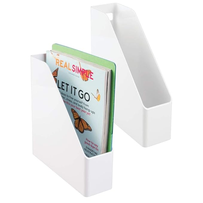 mDesign 2er-Set Archiv-Stehsammler in weiß - Zeitschriftensammler aus Kunststoff - Schreibtisch-Organizer für Zeitschriften, 