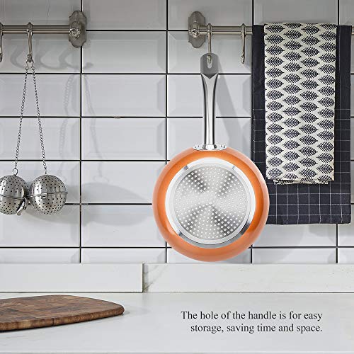 SHINEURI Nonstick Frying Pan Copper Pan with Stainless Steel Handle Round Frying Pan for Broiling Steaming and Braising, Dishwasher Safe PFOA PTFE Free (9.5 inch)