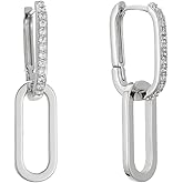 Sylph 18K Gold Plated Paperclip Earrings For Women Trendy Chain Link Earrings Gold Statement Square Hoop Earrings Rectangle Drop Dangle Earrings Jewelry Gifts For Wedding